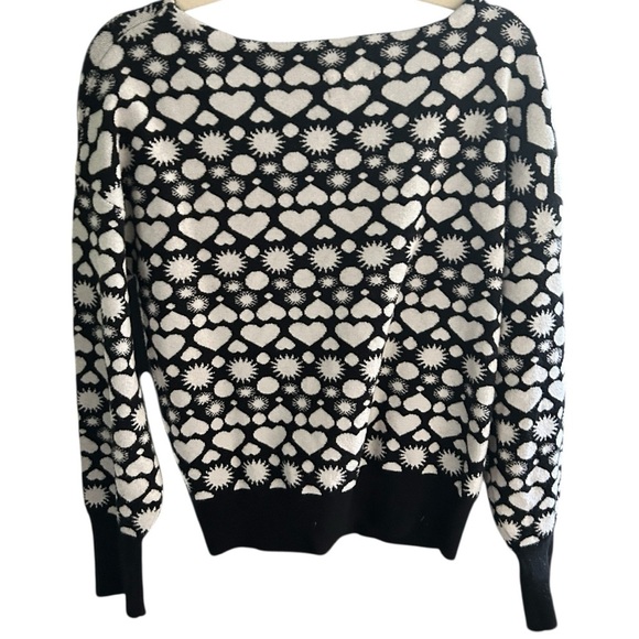 Maeve Anthropologie Boat Neck Black and White Heart Sweater - Picture 3 of 6